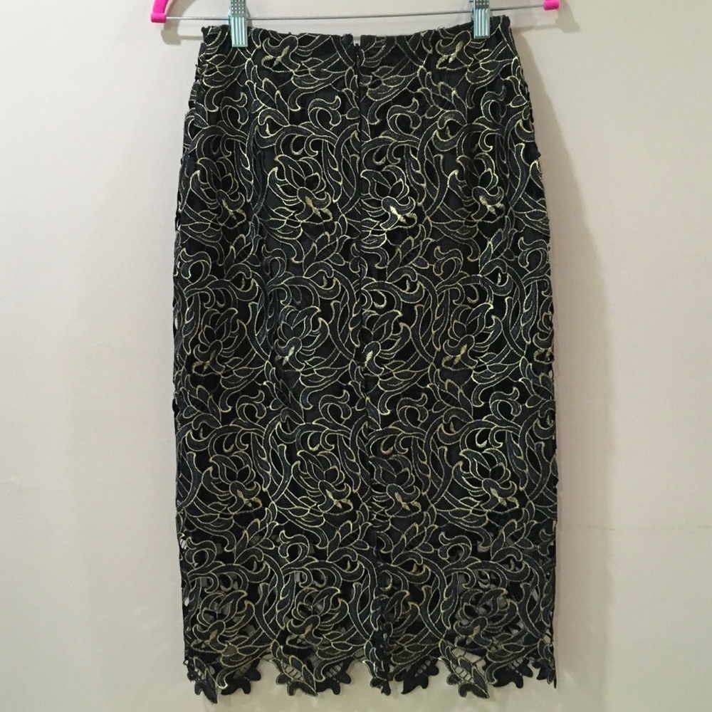 Boston Proper Skirt Pencil Midi Black Lace With Gold Size 0 Womens — image 4 of 8